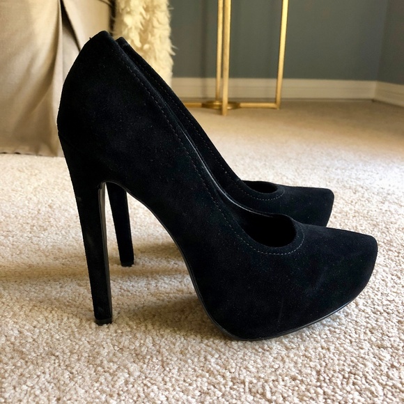 Kelsi Dagger Shoes - KELSI DAGGER Black Suede Platform Stiletto Heels
